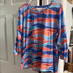 Alfred Dunner Multicolor Wave Pattern Long Sleeve Top
